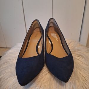 Kitten heel pump. Navy blue suede